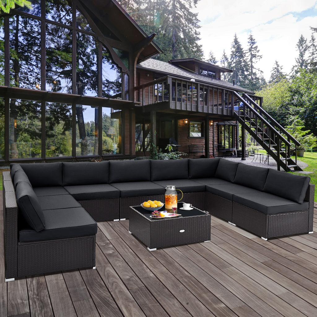 10-Piece Outdoor Wicker Conversation Set - Navy