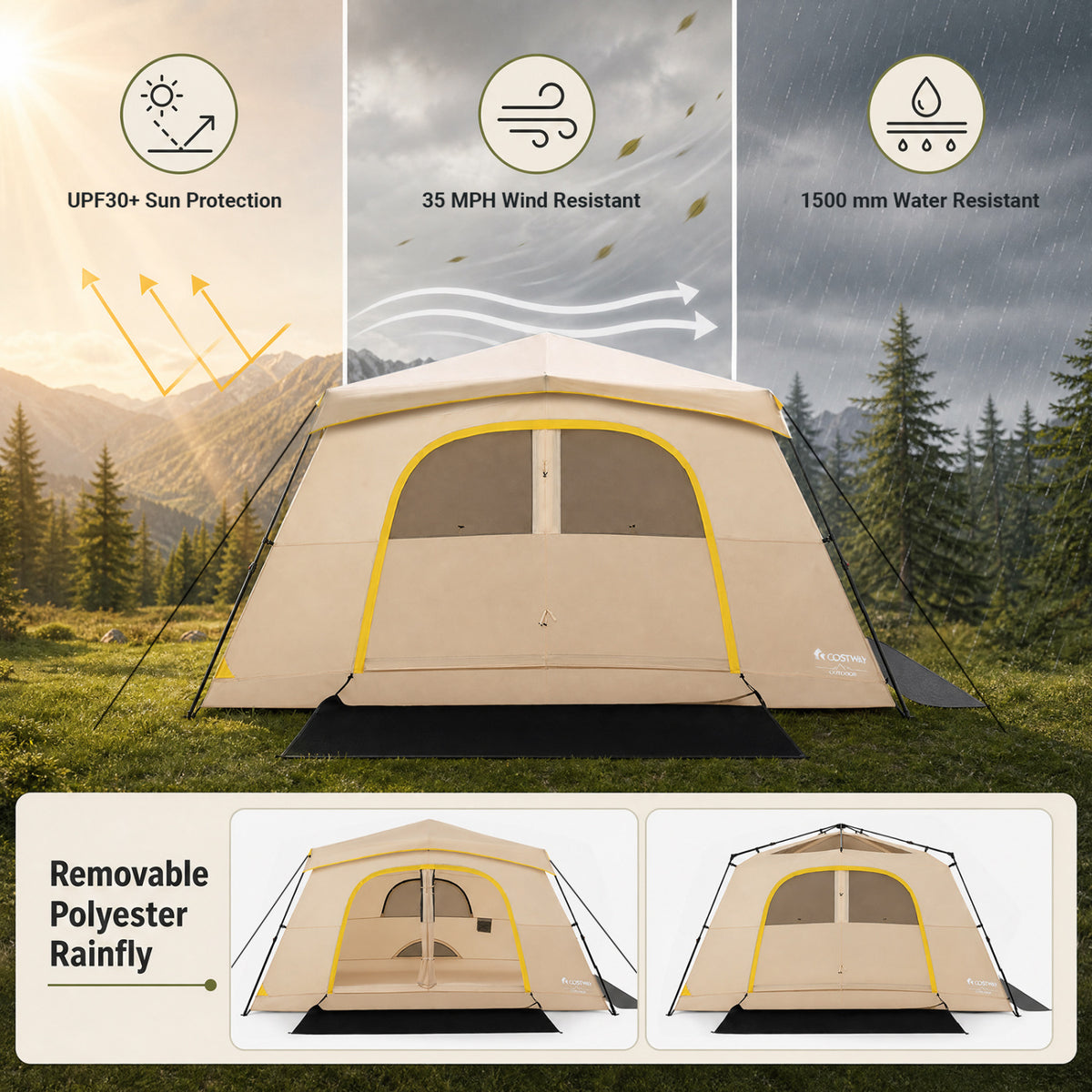 10 Person Instant Cabin Camping Tent with Rainfly 13 ft x 9 Portable