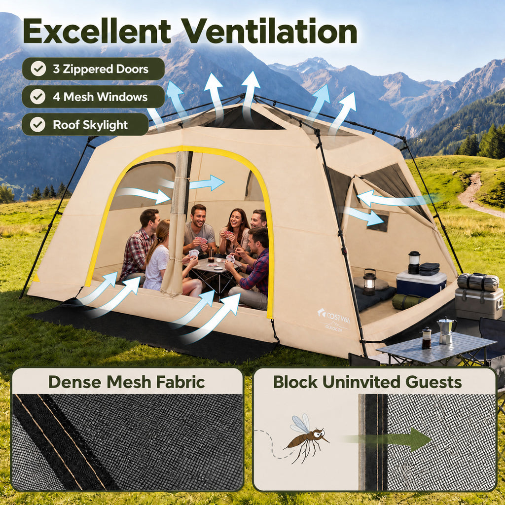 10 Person Instant Cabin Camping Tent with Rainfly 13 ft x 9 Portable