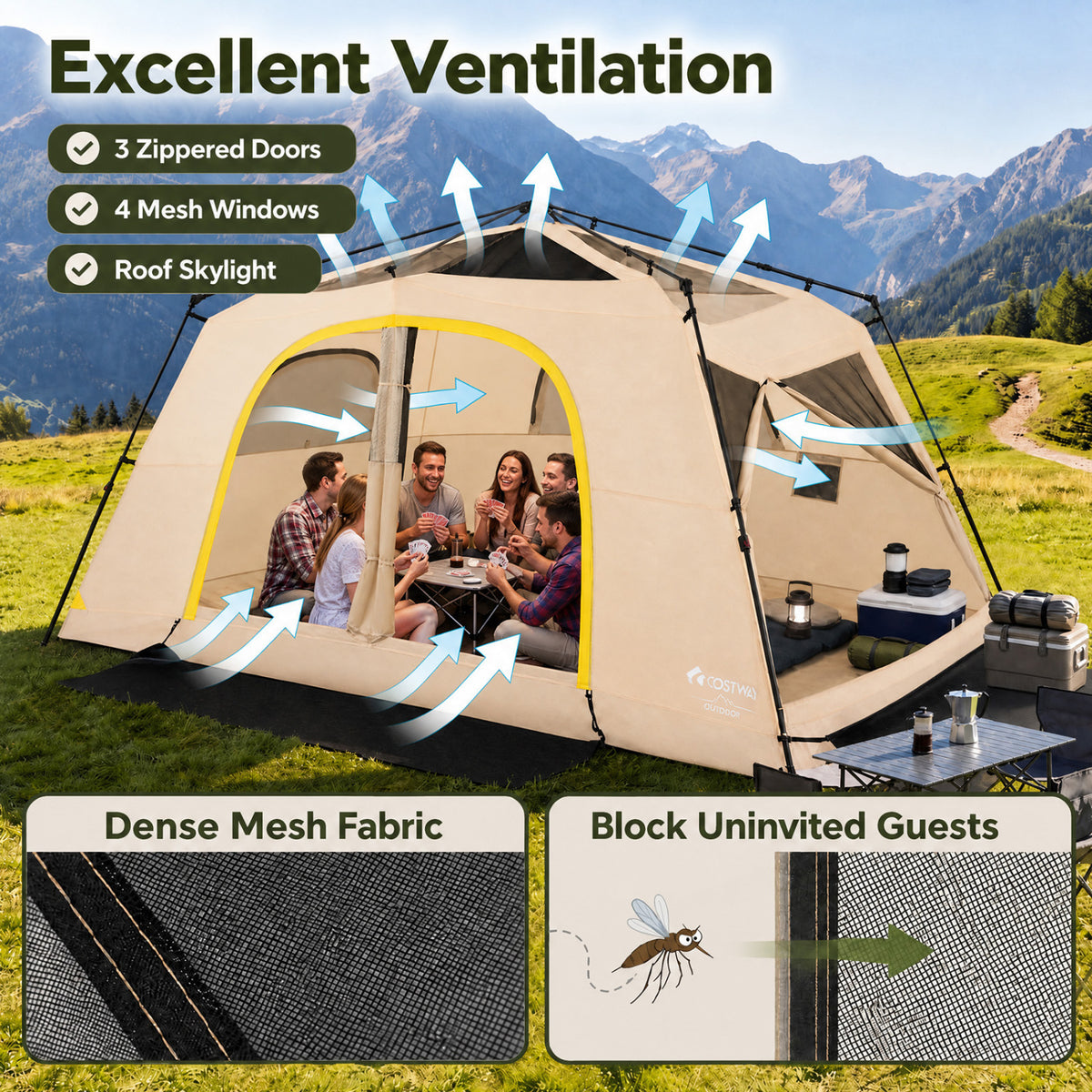 10 Person Instant Cabin Camping Tent with Rainfly 13 ft x 9 Portable