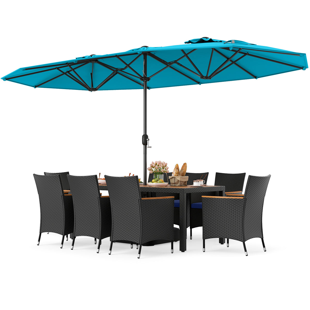10 Piece Outdoor Patio Dining Set with 15 Feet Double-Sided Twin