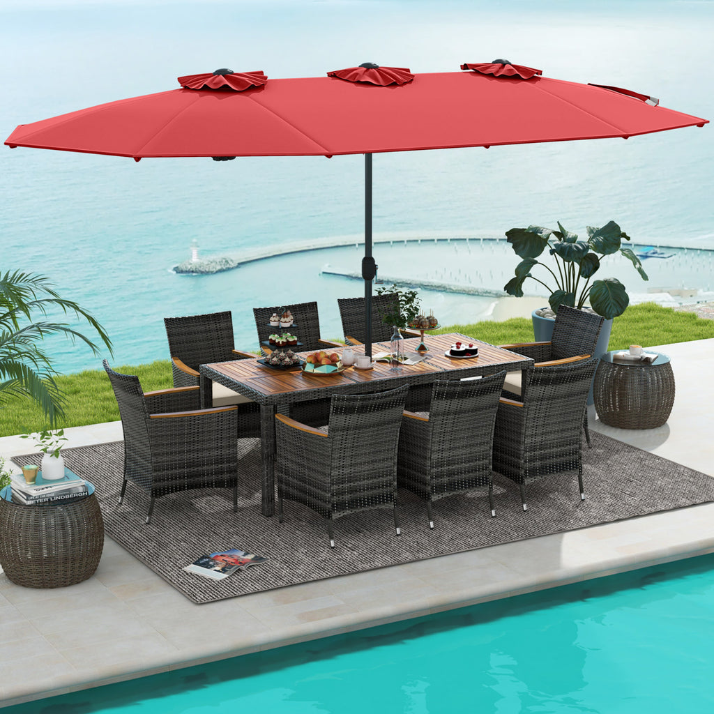 10-Piece Outdoor Dining Set for 8 with Patio Umbrella - Red