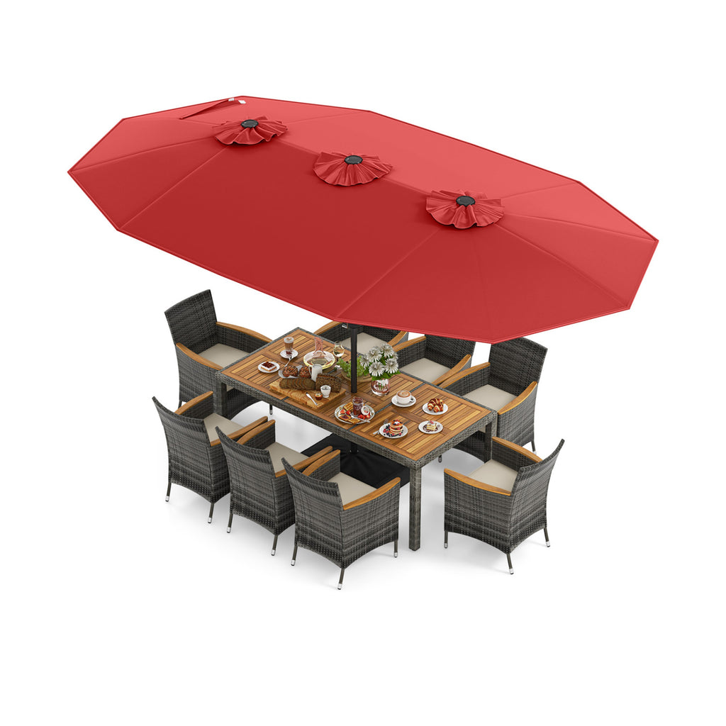 10-Piece Outdoor Dining Set for 8 with Patio Umbrella - Red