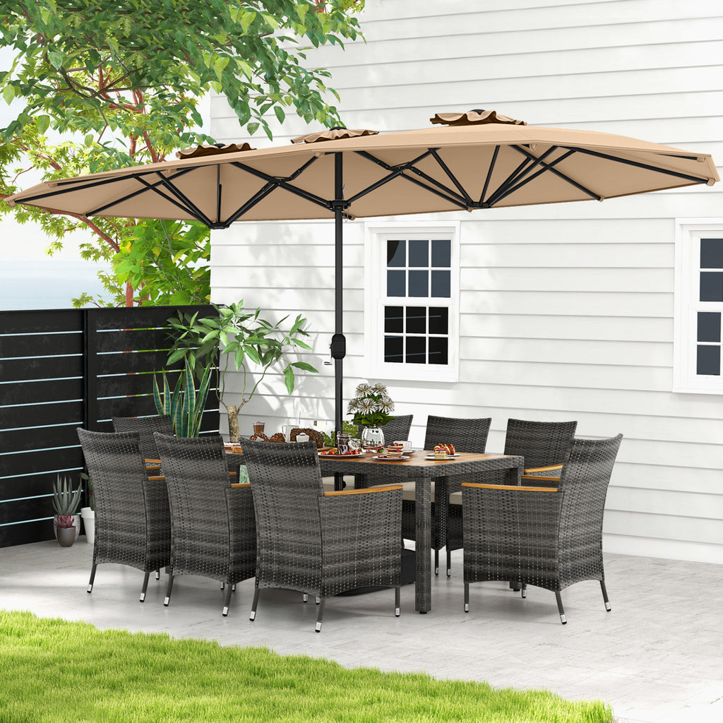 10-Piece Patio Dining Set for 8 with Umbrella - Brown