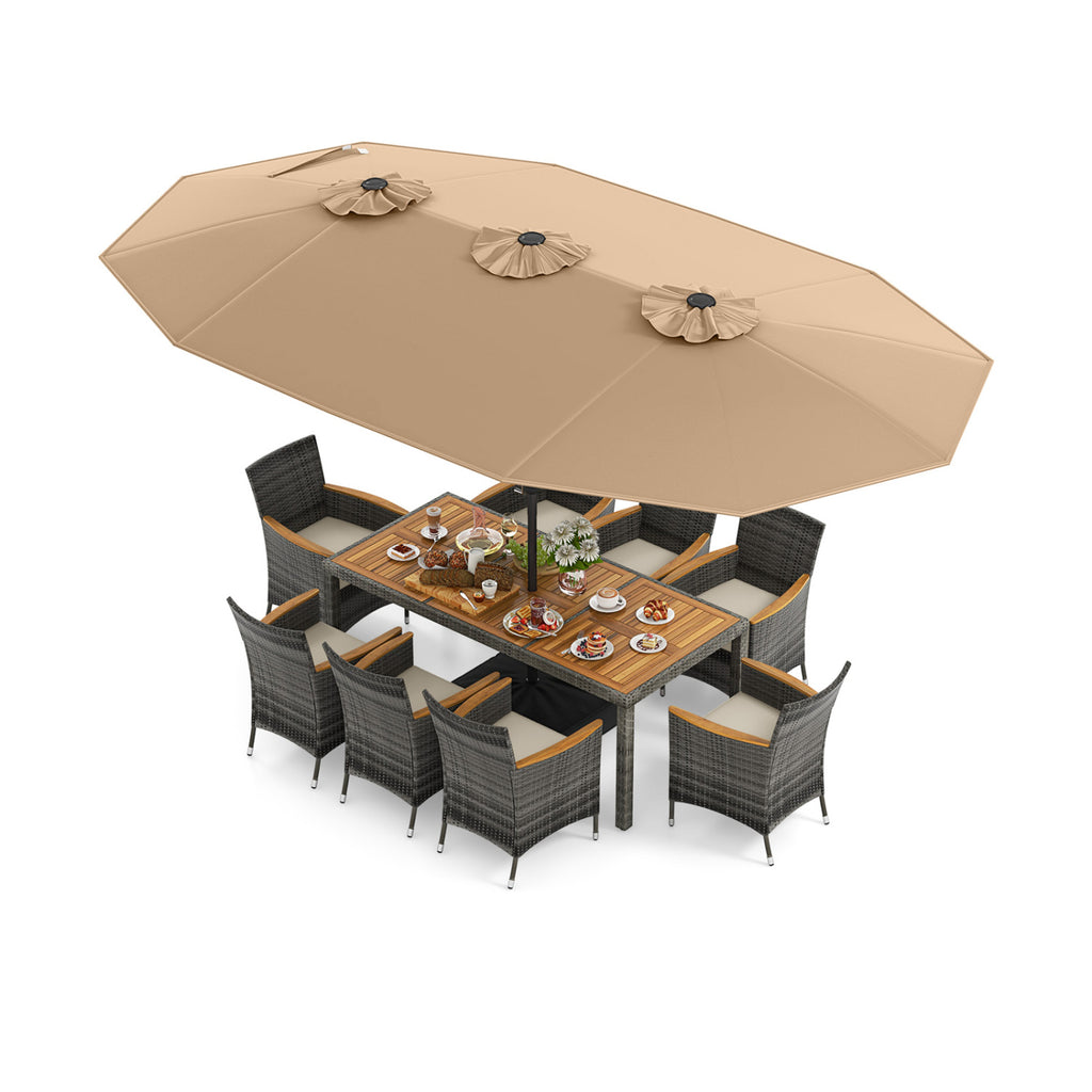10-Piece Patio Dining Set for 8 with Umbrella - Brown
