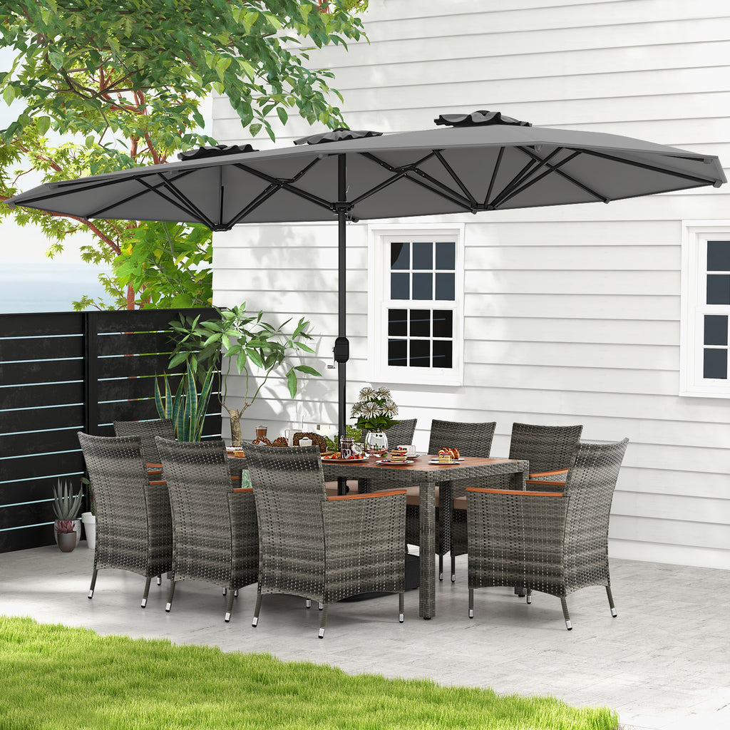 10 Pieces Wicker Outdoor Dining Set for 8 with 15 Feet Patio Umbrella