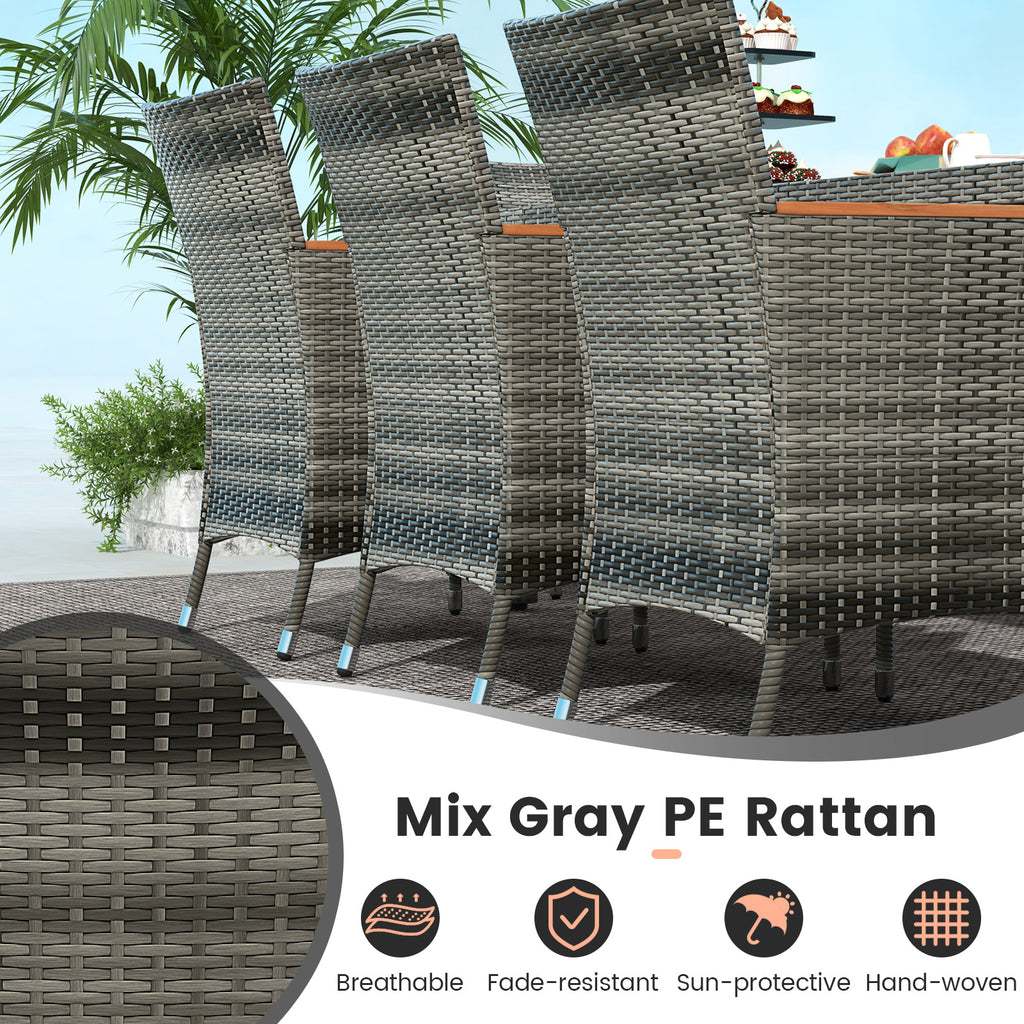 10 Pieces Wicker Outdoor Dining Set for 8 with 15 Feet Patio Umbrella