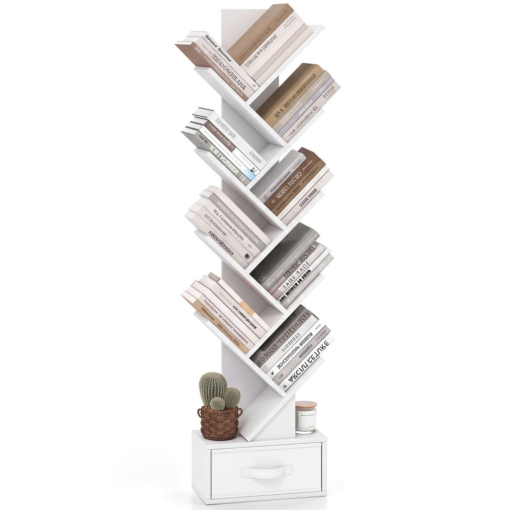 10-Tier Bookshelf with Drawer Free-standing Storage Bookcase