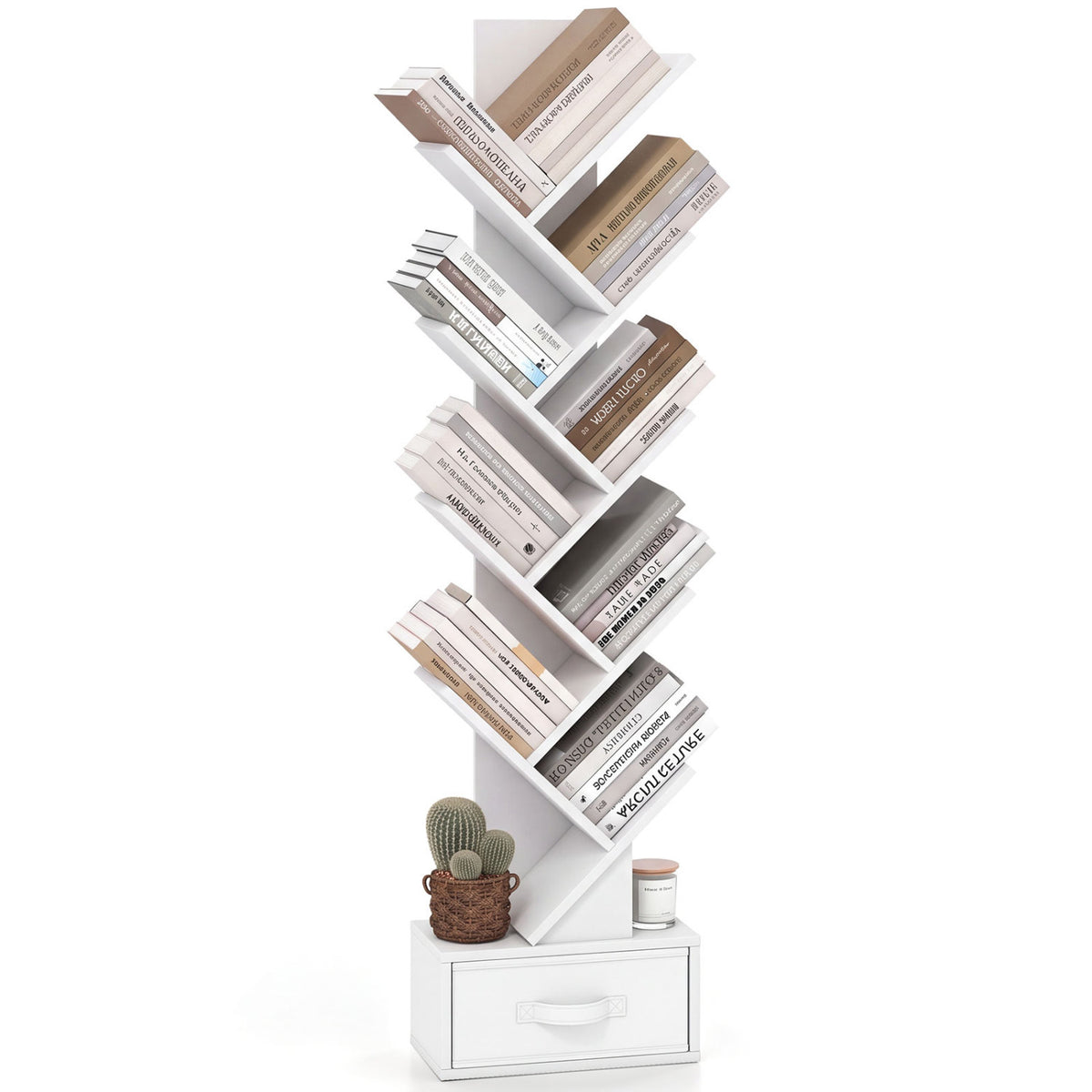 10-Tier Bookshelf with Drawer Free-standing Storage Bookcase