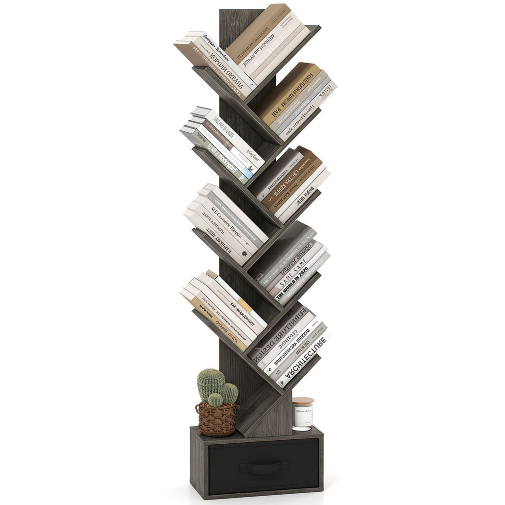 10-Tier Bookshelf with Drawer Free-standing Storage Bookcase