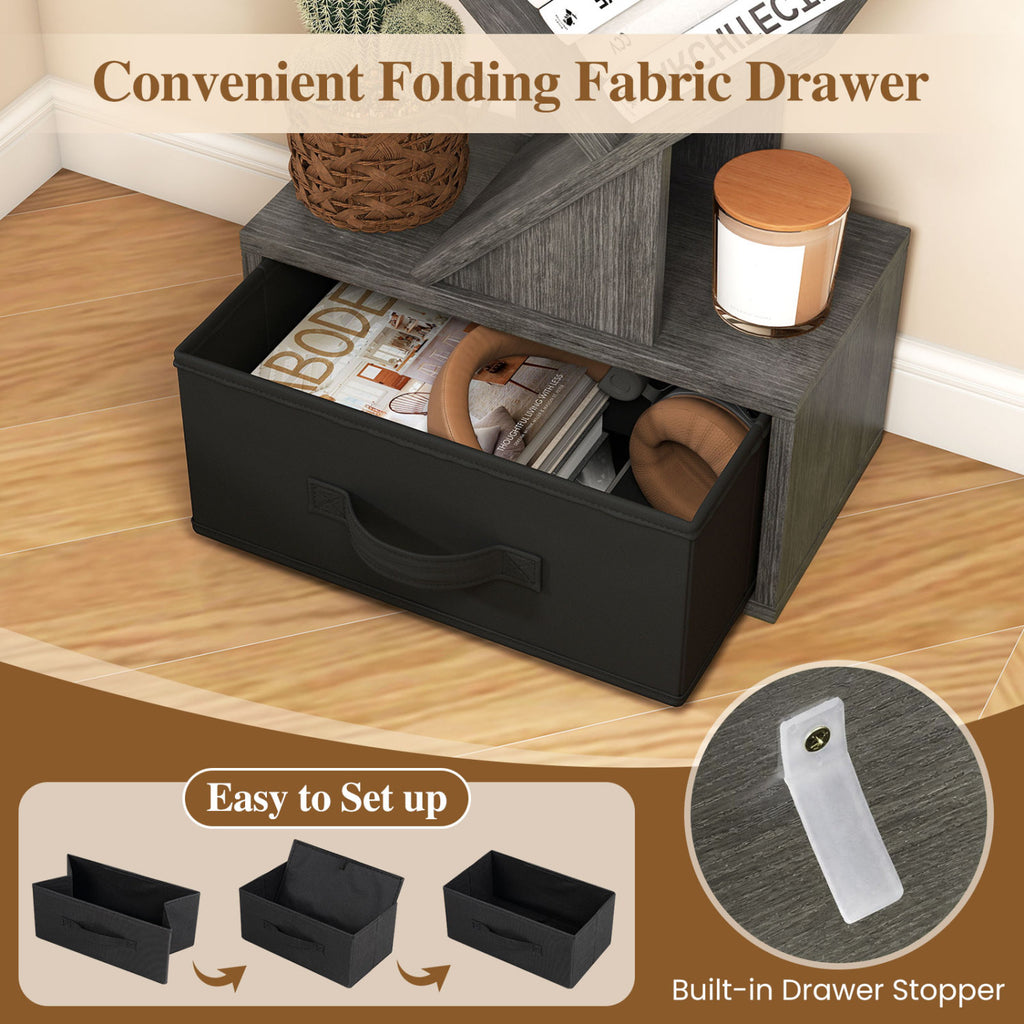 10-Tier Bookshelf with Fabric Drawer – Black & Gray