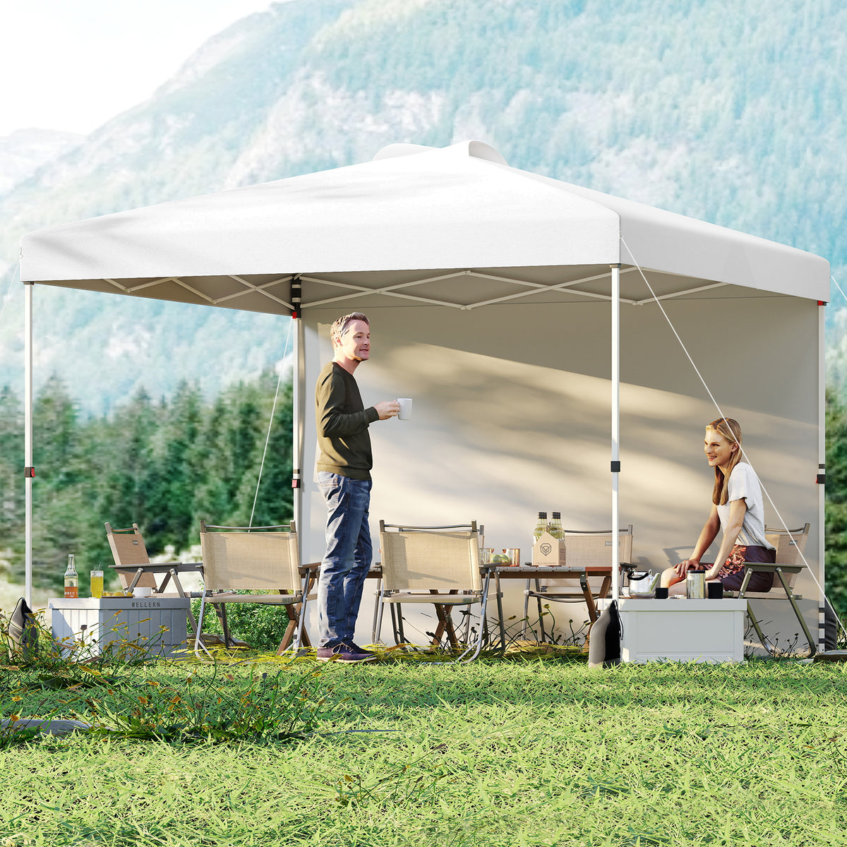 10 x 10 FT Pop-Up Canopy Tent with Sidewall - White