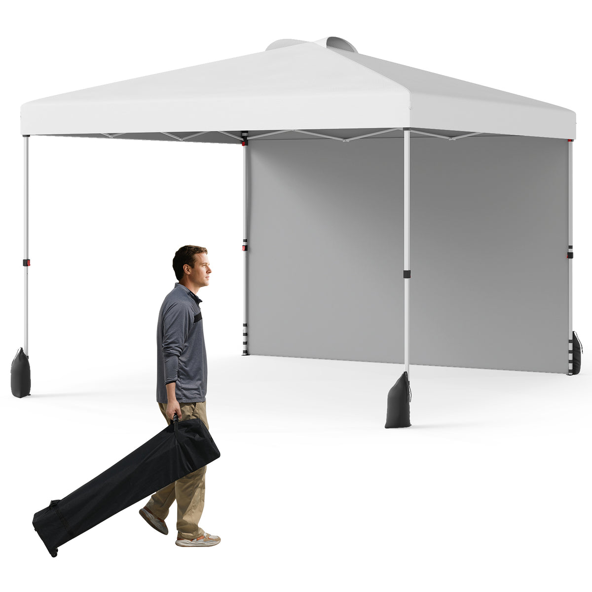 10 x 10 FT Pop-Up Canopy Tent with Sidewall - White