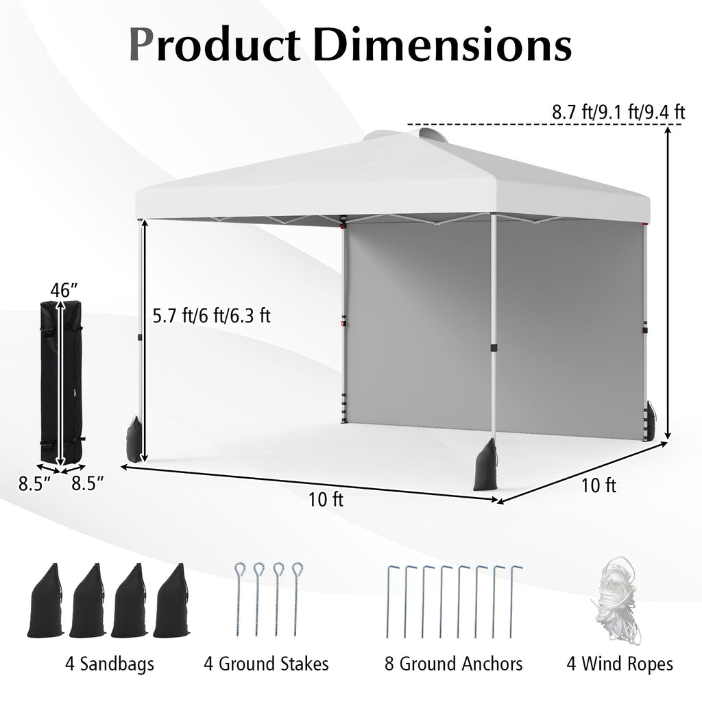 10 x 10 FT Pop-Up Canopy Tent with Sidewall - White