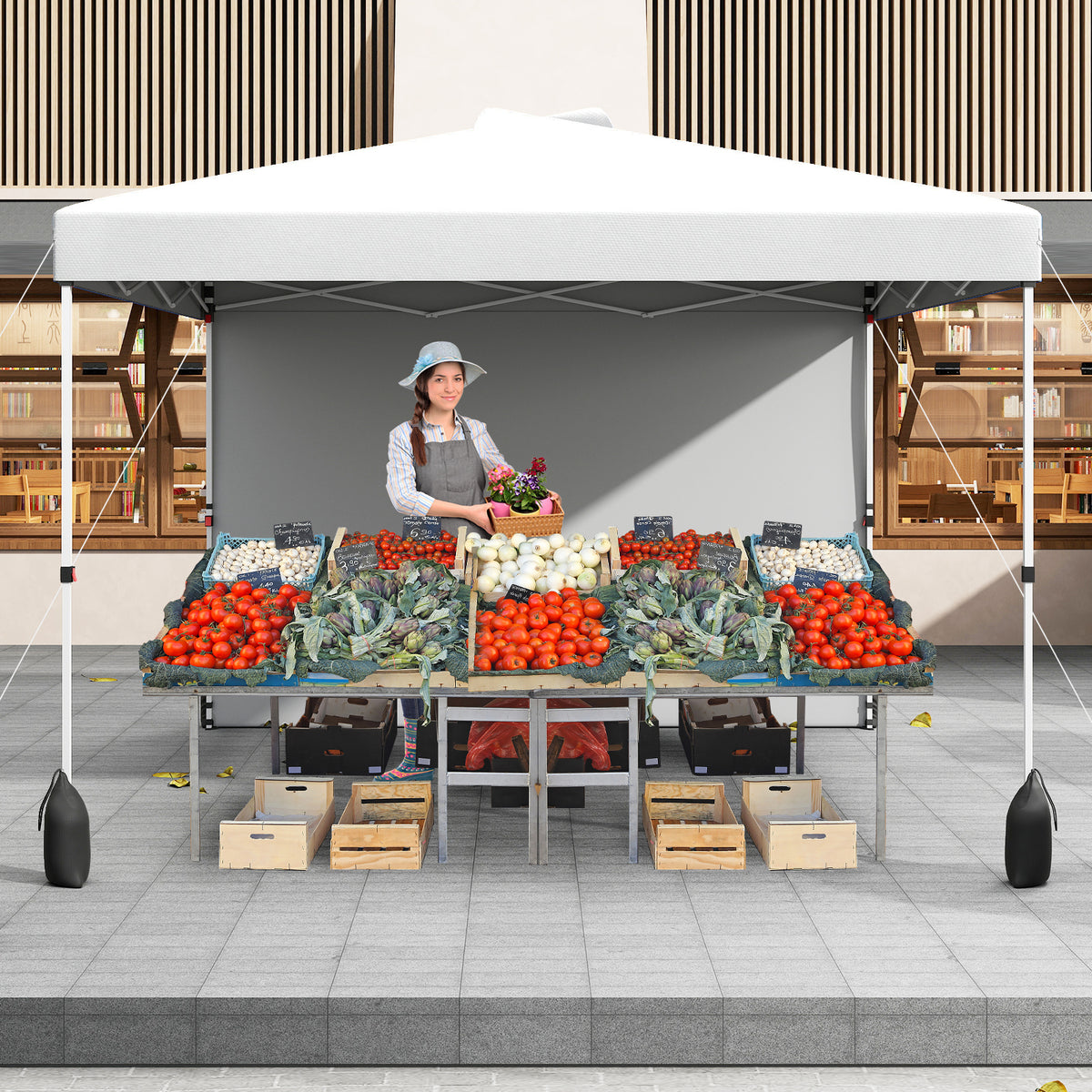 10 x 10 FT Pop-Up Canopy Tent with Sidewall - White