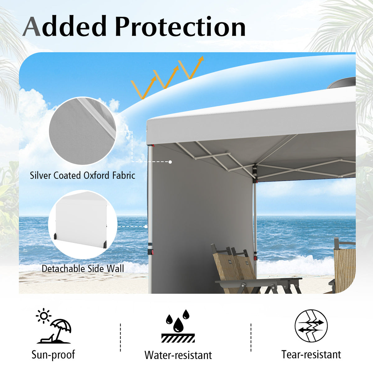 10 x 10 FT Pop-Up Canopy Tent with Sidewall - White