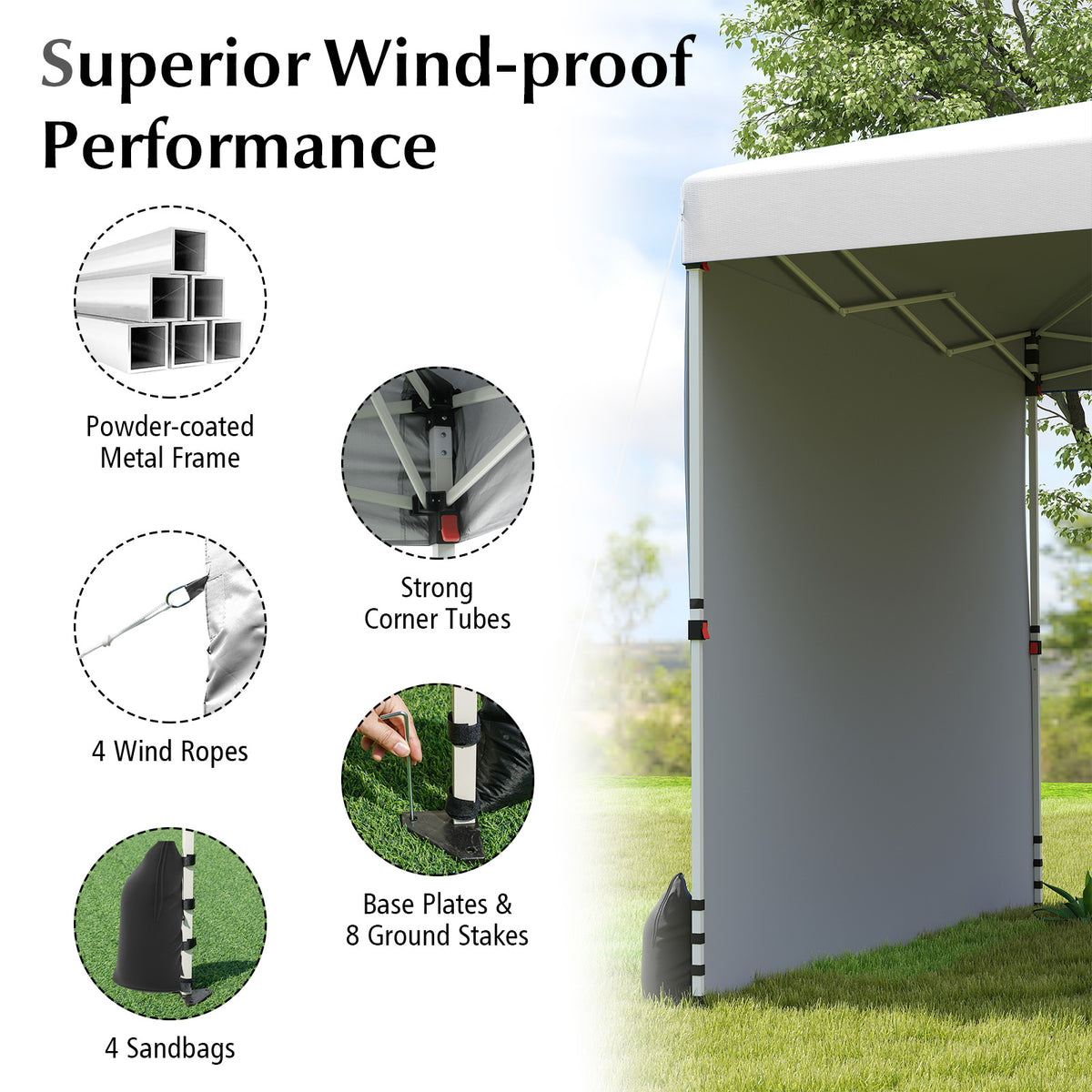 10 x 10 FT Pop-Up Canopy Tent with Sidewall - White