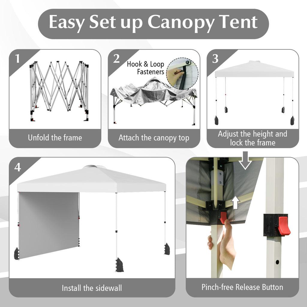 10 x 10 FT Pop-Up Canopy Tent with Sidewall - White