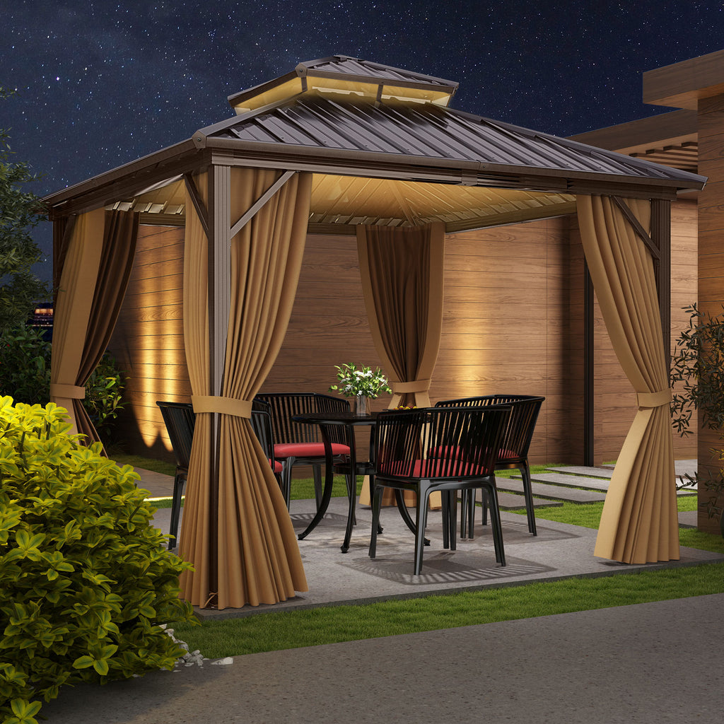 10 X Feet Hardtop Gazebo with Netting and Curtain for Patio Backyard
