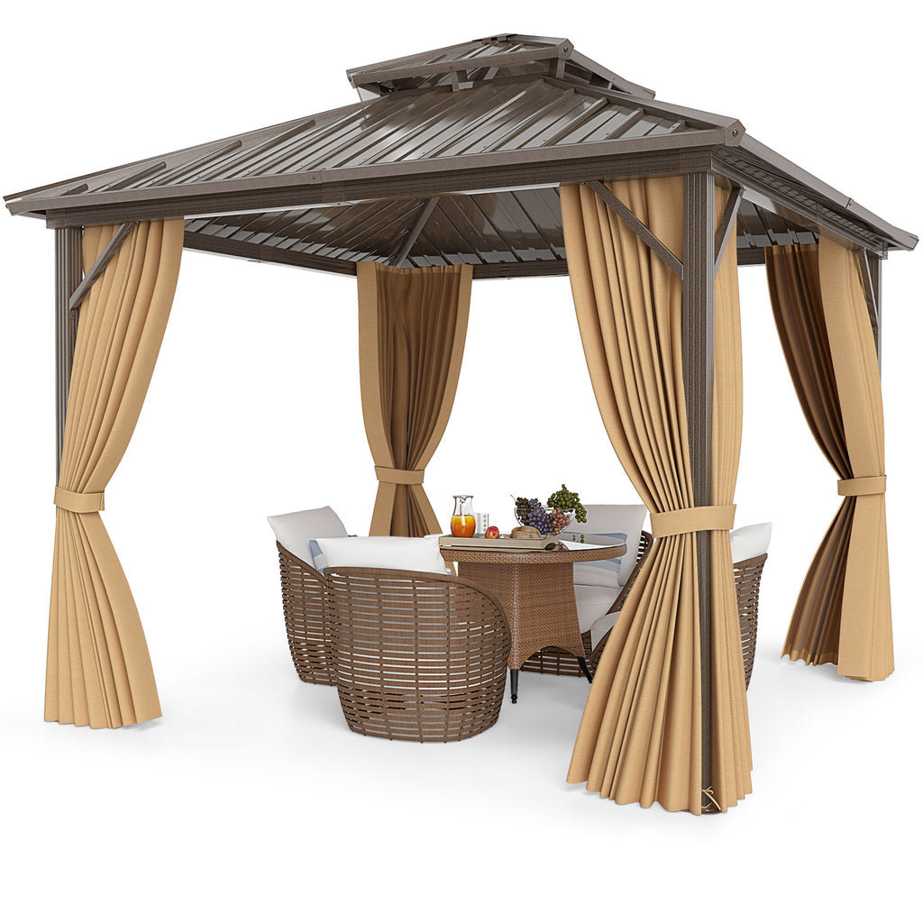 10 X Feet Hardtop Gazebo with Netting and Curtain for Patio Backyard