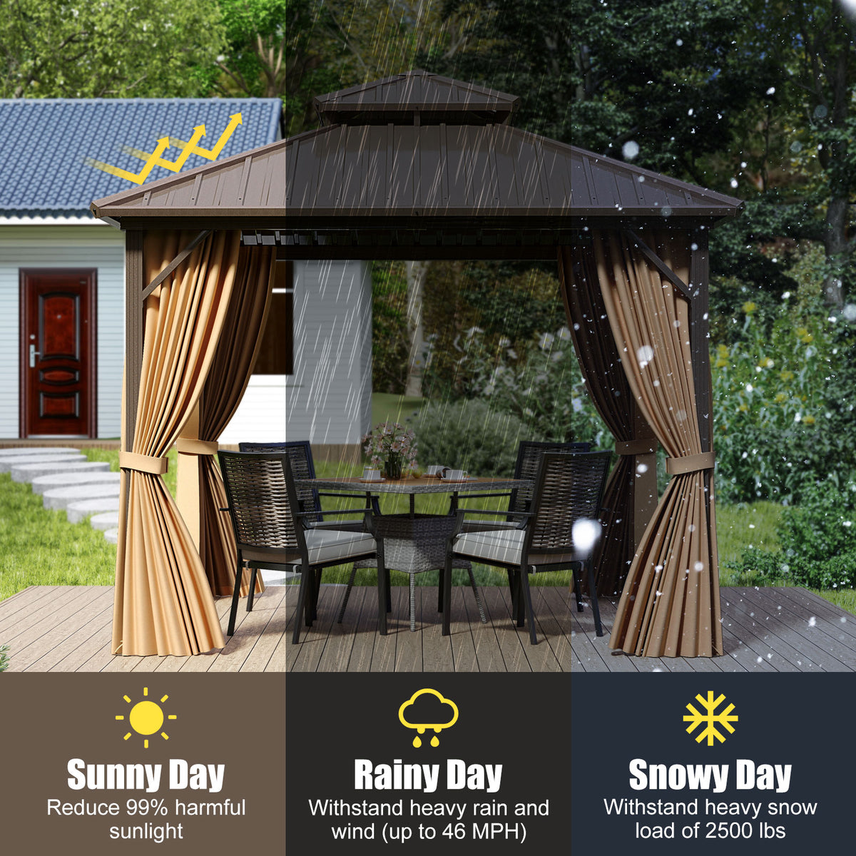 10 X Feet Hardtop Gazebo with Netting and Curtain for Patio Backyard