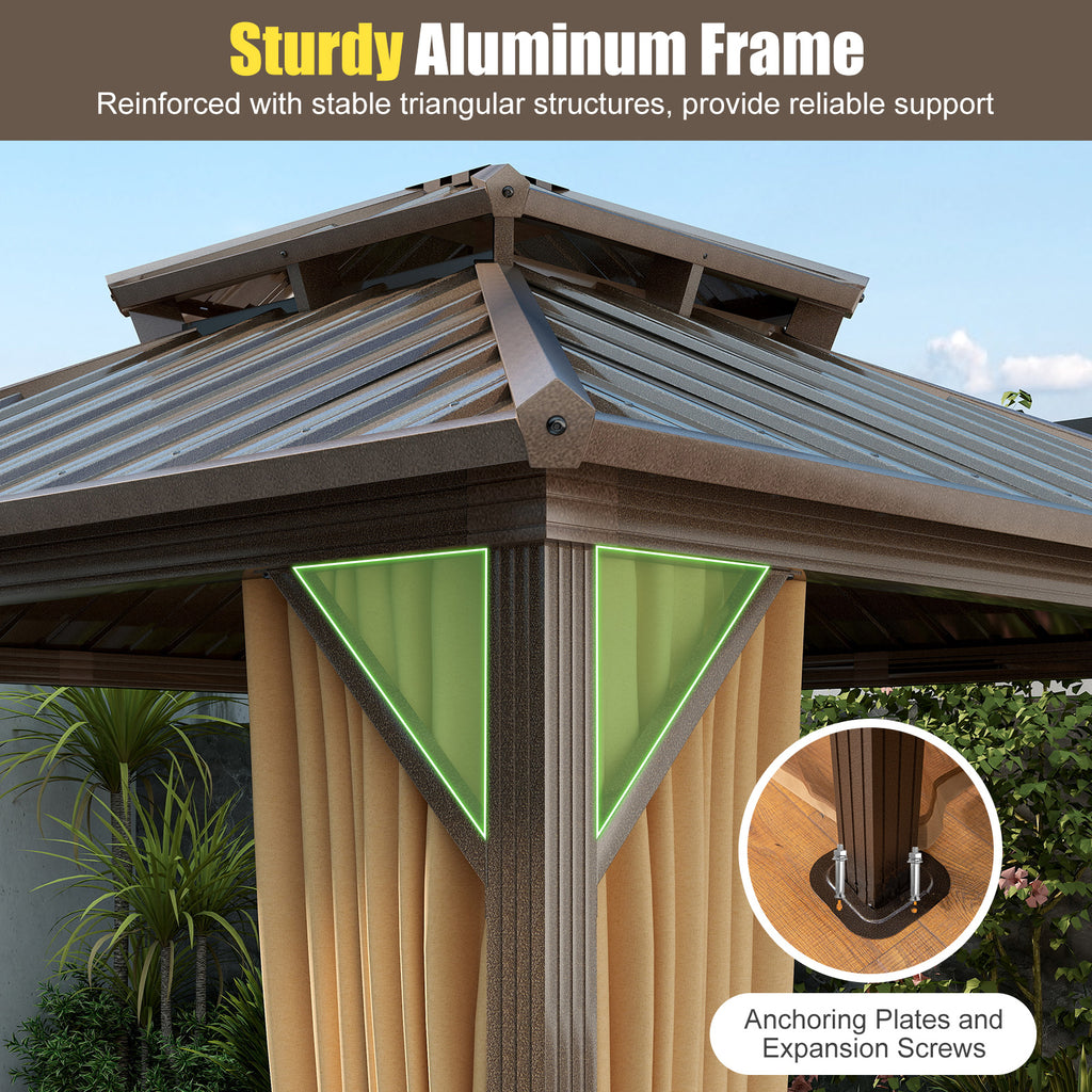 10 X Feet Hardtop Gazebo with Netting and Curtain for Patio Backyard
