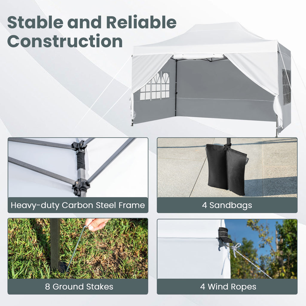 10 x 14 FT Pop Up Canopy Tent with Sidewalls - White