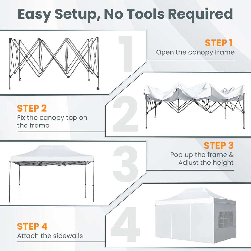 10 x 14 FT Pop Up Canopy Tent with Sidewalls - White