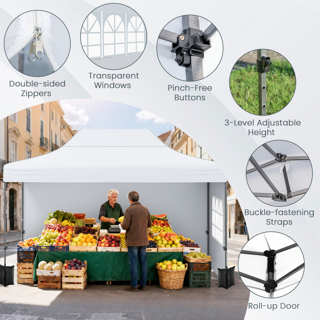 10 x 14 FT Pop Up Canopy Tent with Sidewalls - White