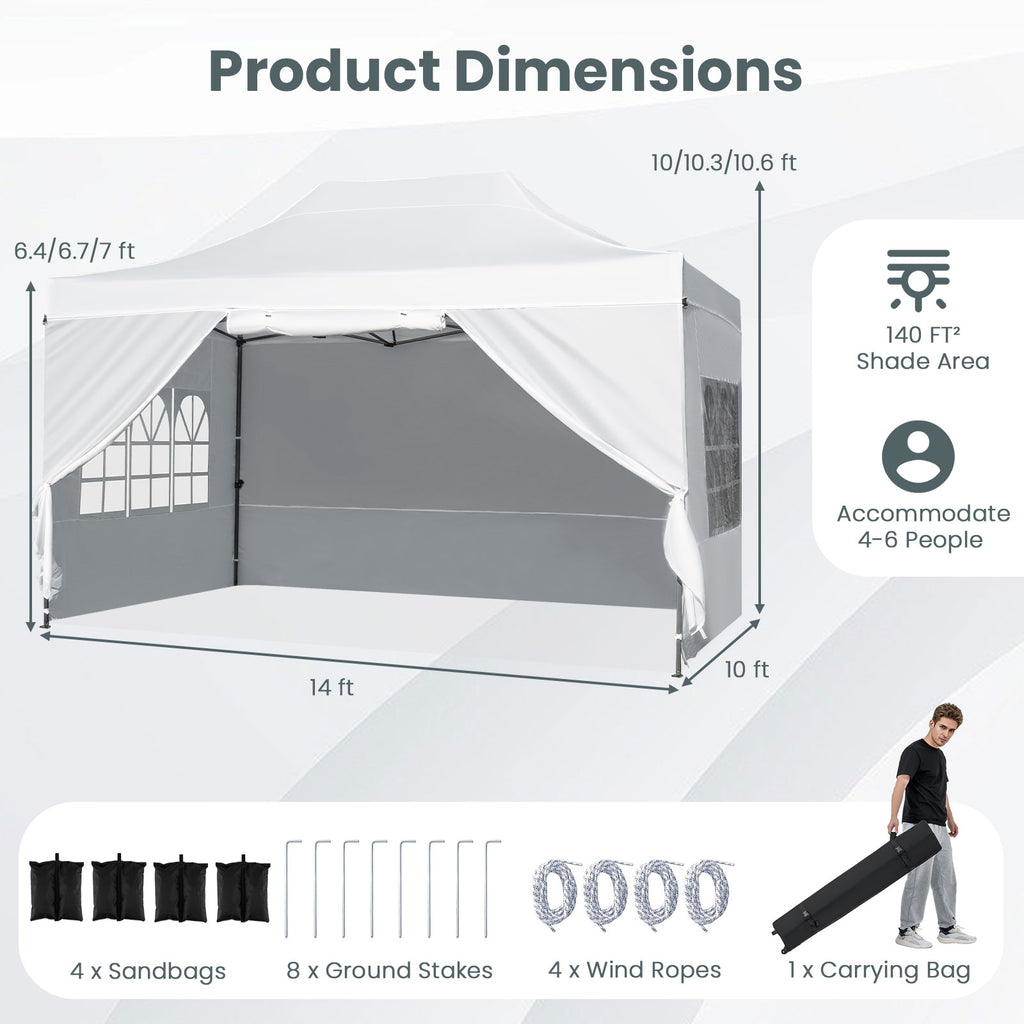 10 x 14 FT Pop Up Canopy Tent with Sidewalls - White