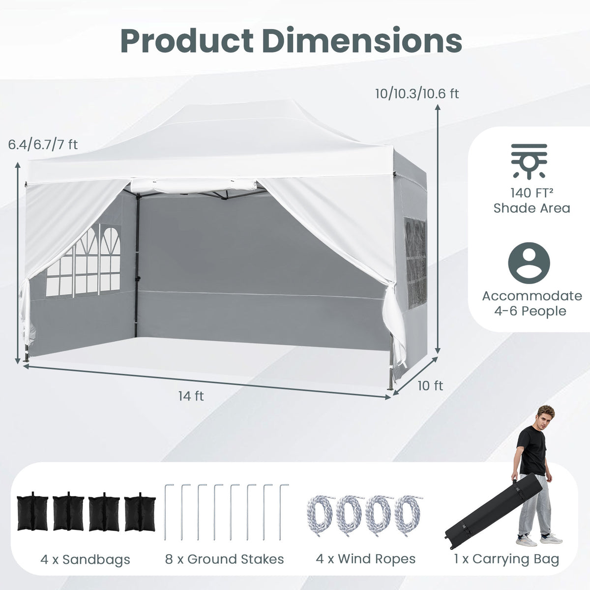 10 x 14 FT Pop Up Canopy Tent with Sidewalls - White