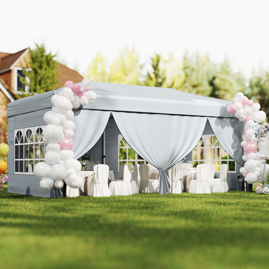 10 x 20 Feet Pop-Up Canopy Tent with 6 Sidewalls - Gray