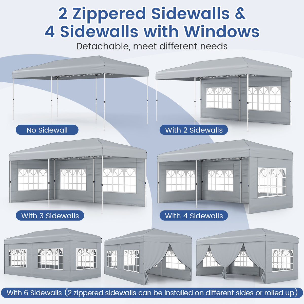 10 x 20 Feet Pop-Up Canopy Tent with 6 Sidewalls - Gray