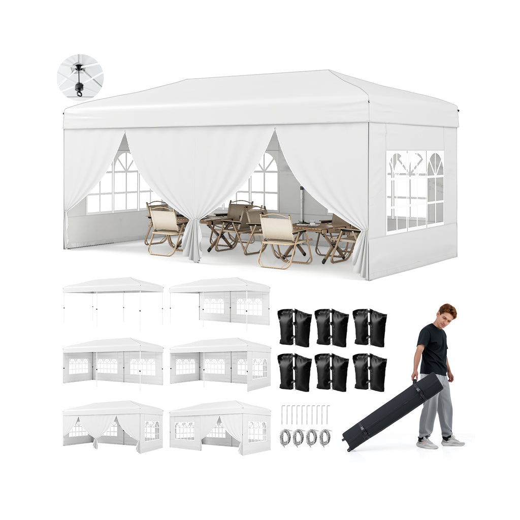 10 x 20 Feet Pop-Up Canopy Tent with 6 Sidewalls - White