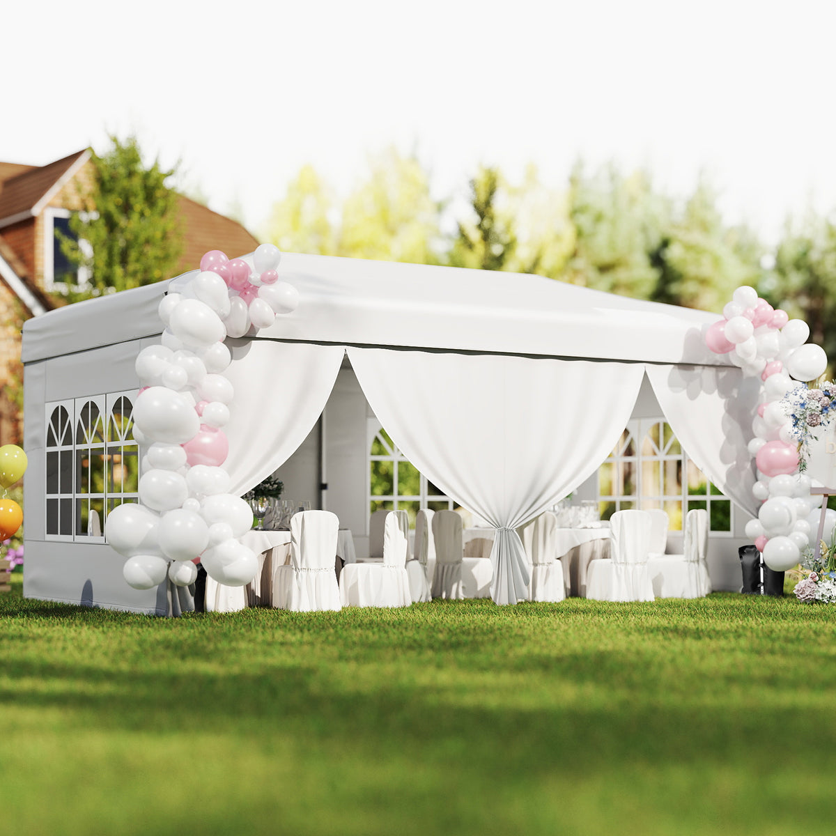 10 x 20 Feet Pop-Up Canopy Tent with 6 Sidewalls - White