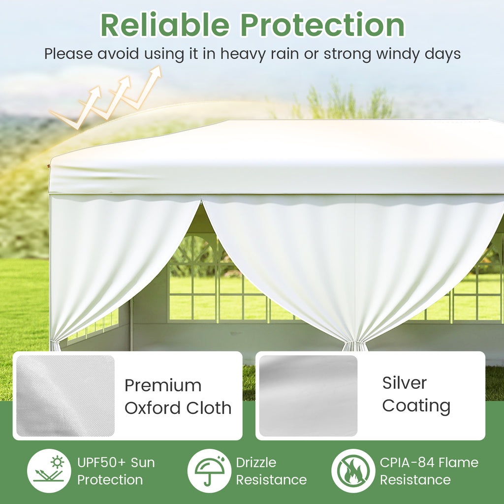 10 x 20 Feet Pop-Up Canopy Tent with 6 Sidewalls - White