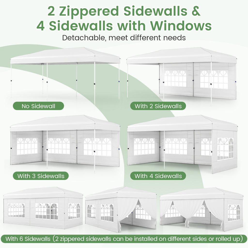10 x 20 Feet Pop-Up Canopy Tent with 6 Sidewalls - White