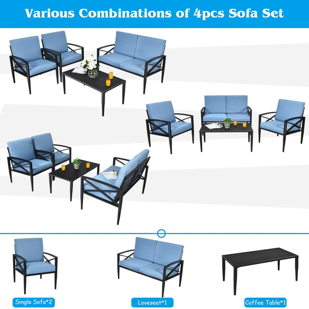 Outdoor Sofa Set, 4-Piece Aluminum Patio Furniture with Cushions