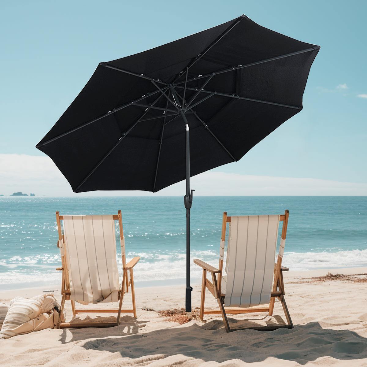 10 ft Patio Umbrella 3-Tier Vented Push Button Tilt Navy