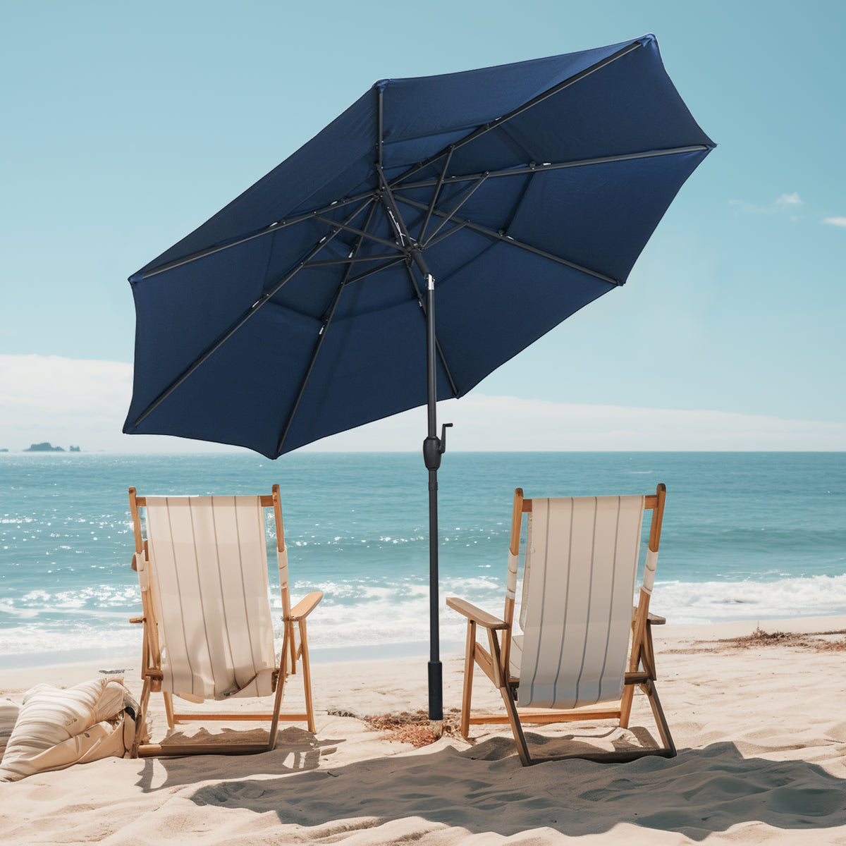 10 ft Patio Umbrella 3-Tier Vented Push Button Tilt Navy