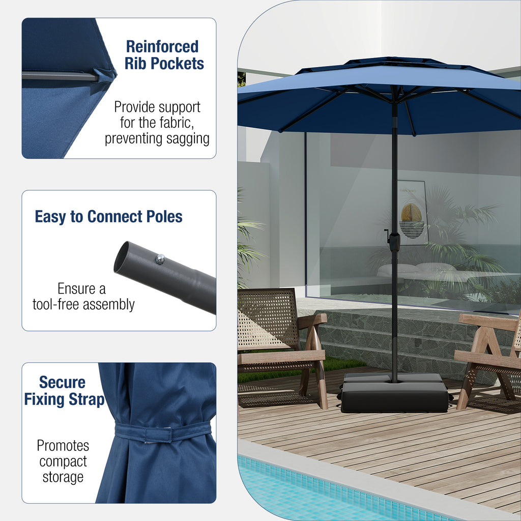 10 ft Patio Umbrella 3-Tier Vented Push Button Tilt Navy