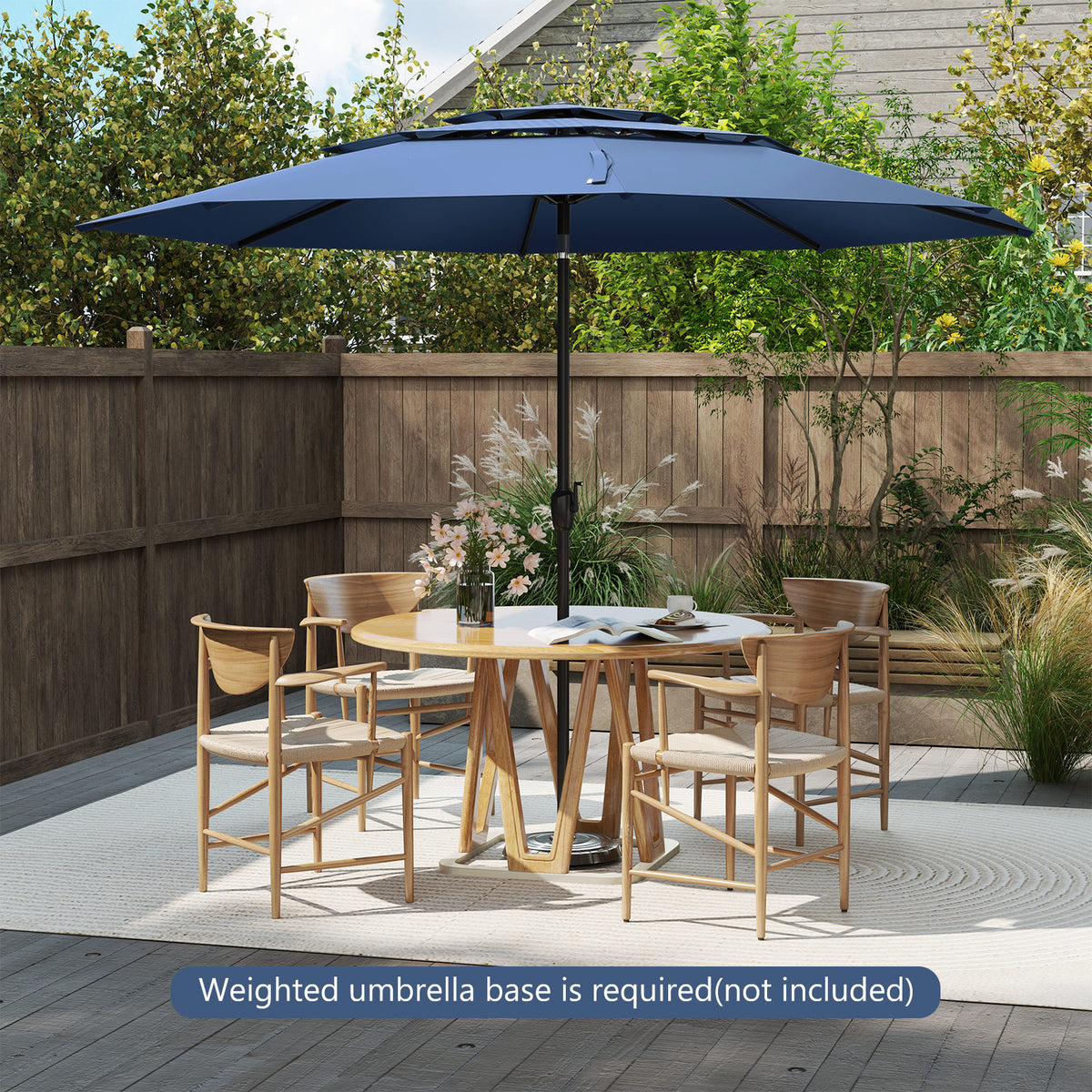 10 ft Patio Umbrella 3-Tier Vented Push Button Tilt Navy