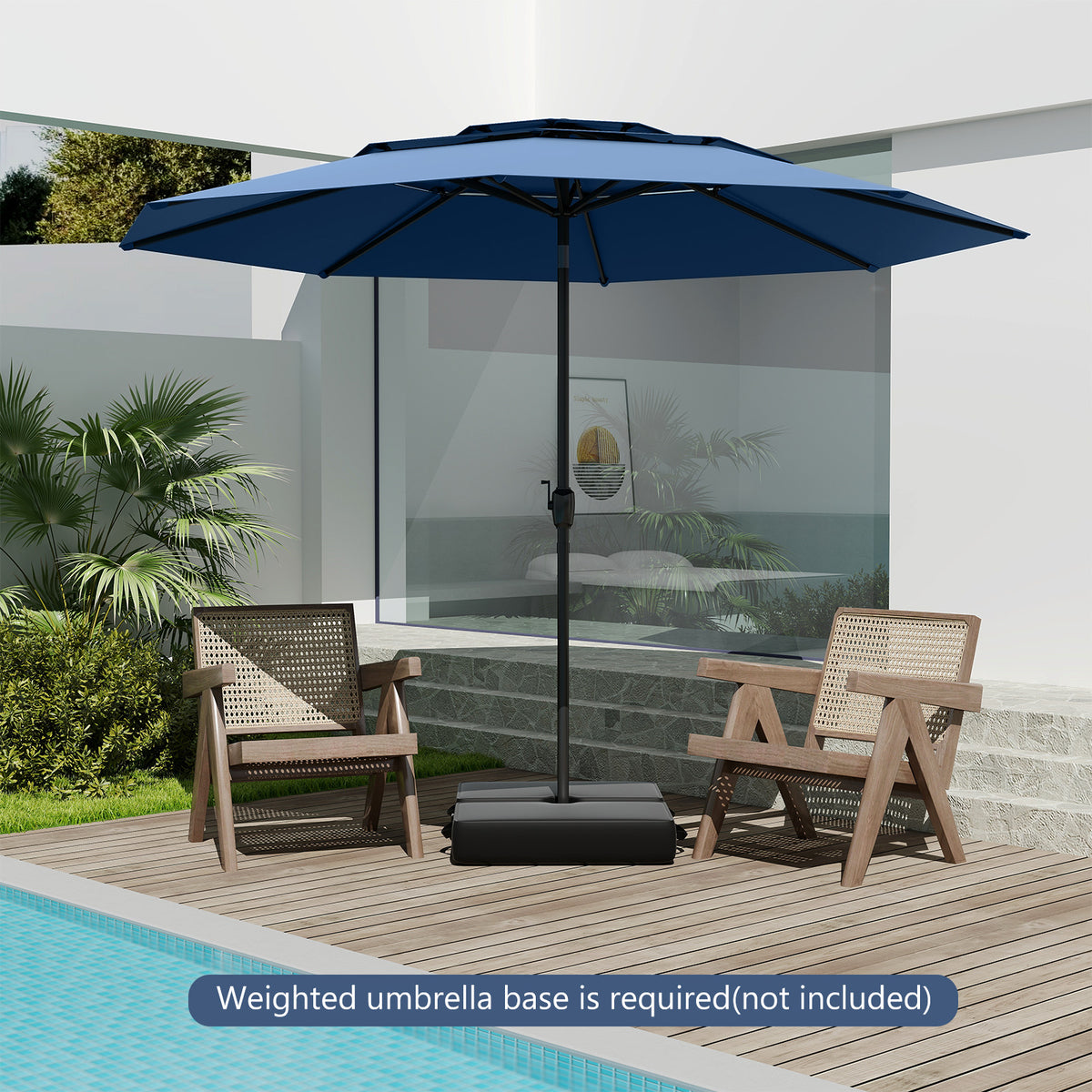 10 ft Patio Umbrella 3-Tier Vented Push Button Tilt Navy