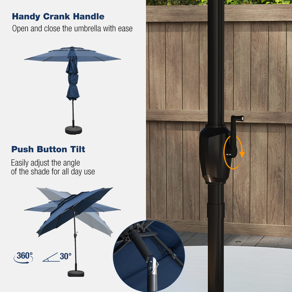 10 ft Patio Umbrella 3-Tier Vented Push Button Tilt Navy