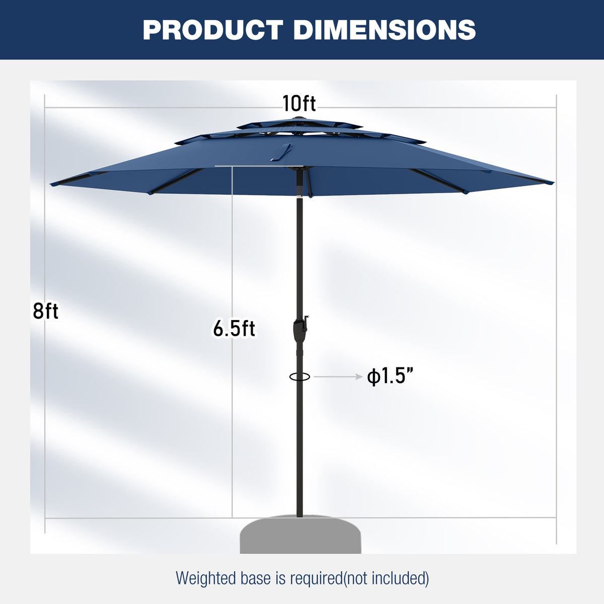 10 ft Patio Umbrella 3-Tier Vented Push Button Tilt Navy