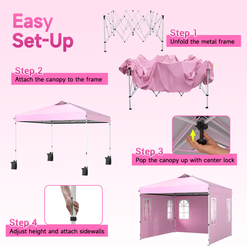 10 x FT Pop Up Canopy Tent with 4 Sidewalls and Adjustable Height
