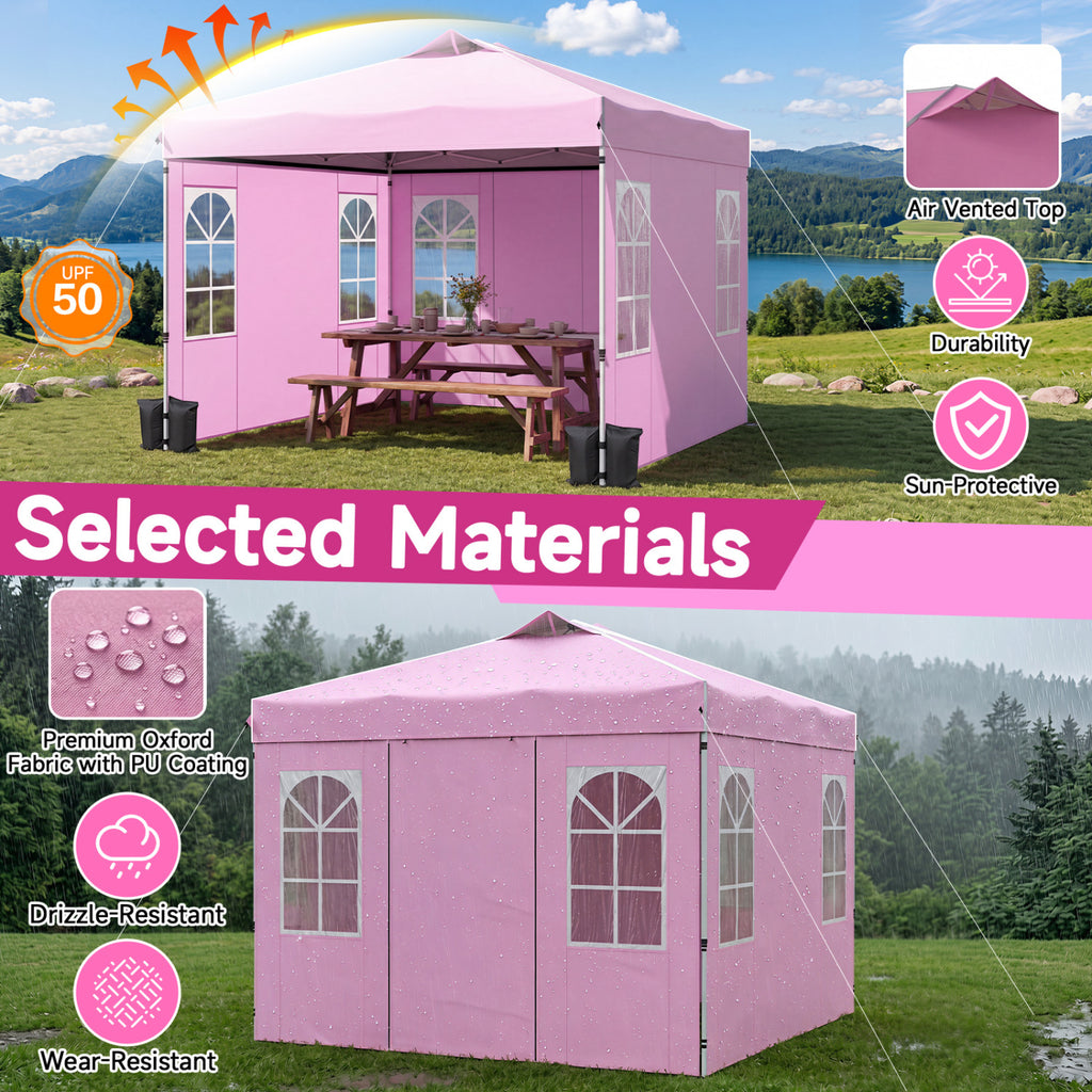 10 x FT Pop Up Canopy Tent with 4 Sidewalls and Adjustable Height