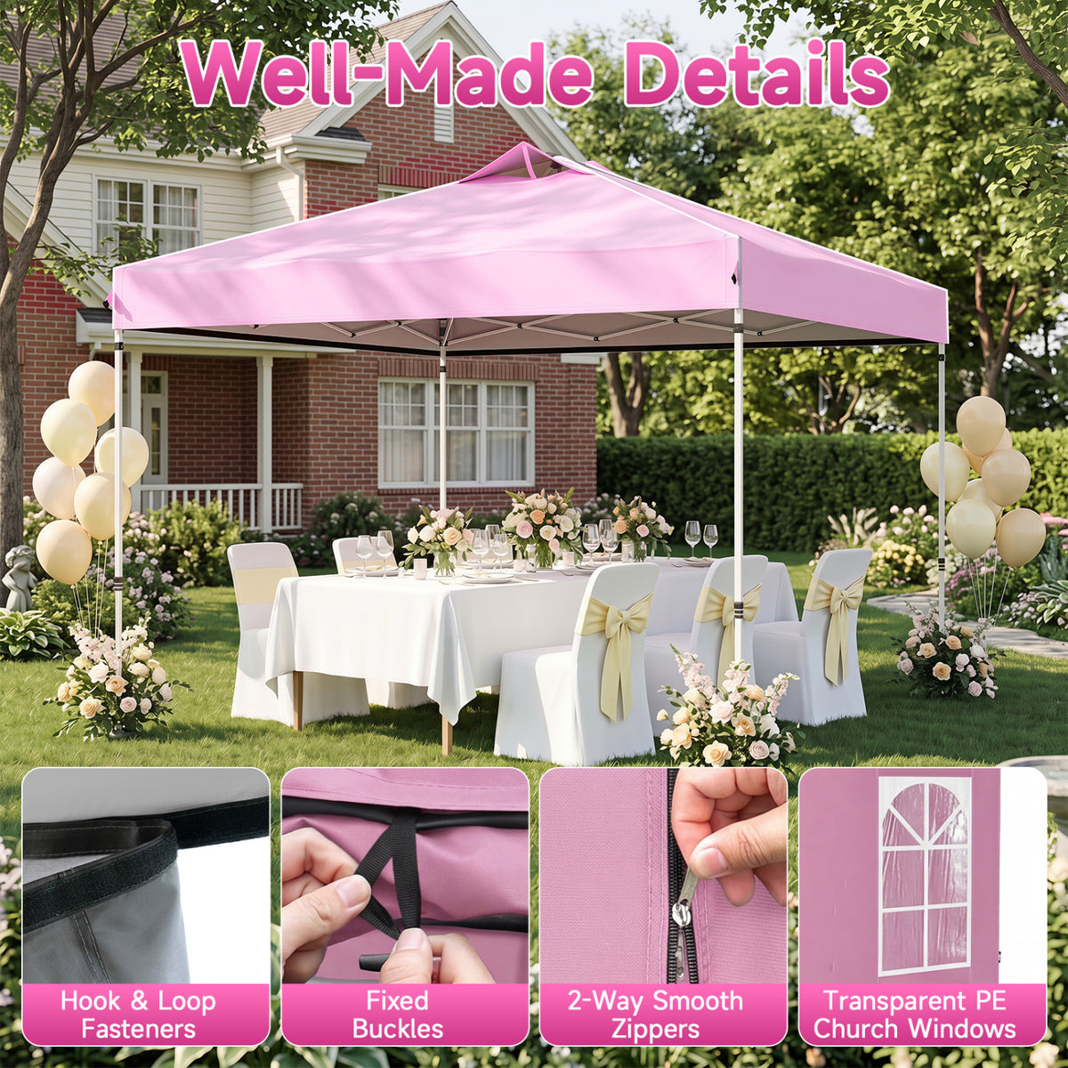 10 x FT Pop Up Canopy Tent with 4 Sidewalls and Adjustable Height