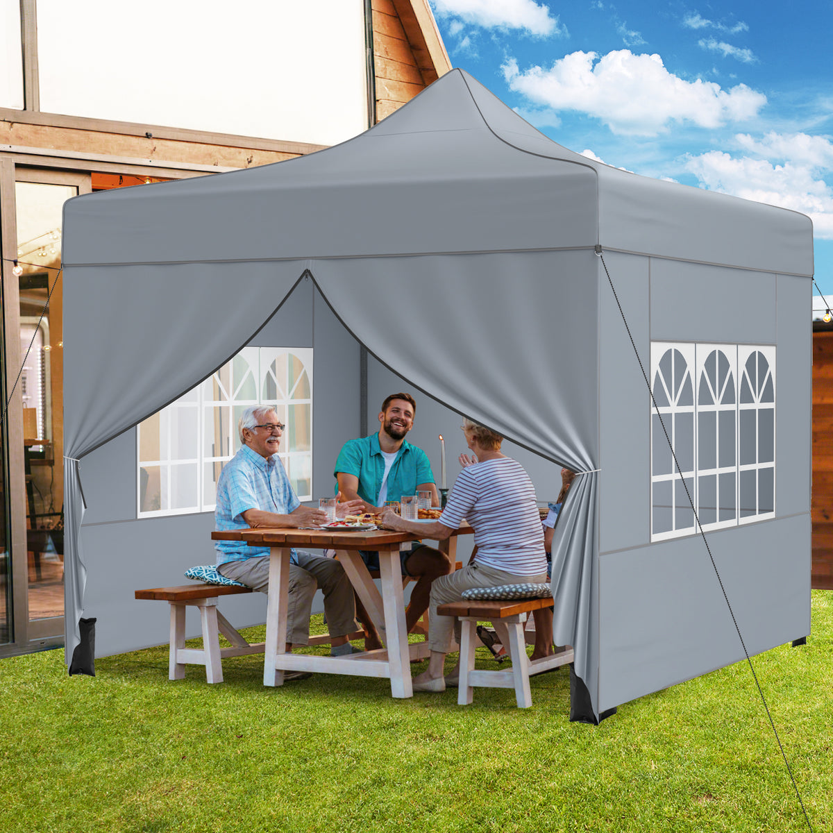 10 x 10 FT Pop-Up Canopy Tent with 4 Removable Sidewalls, Gray