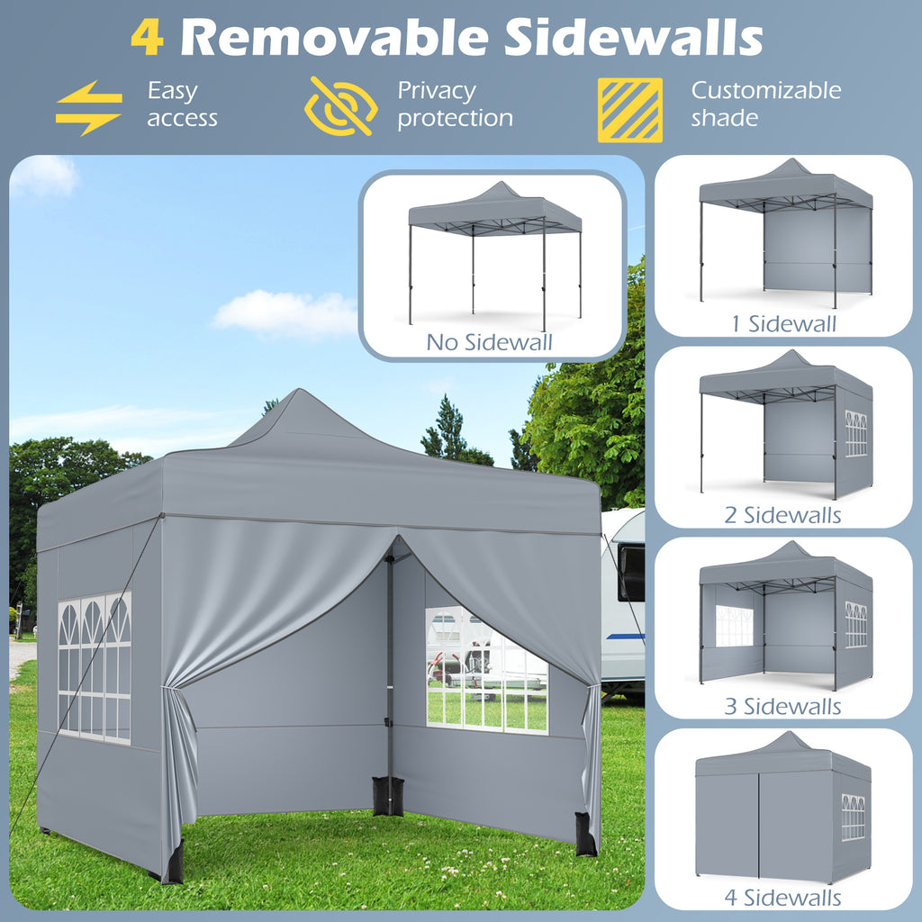10 x 10 FT Pop-Up Canopy Tent with 4 Removable Sidewalls, Gray